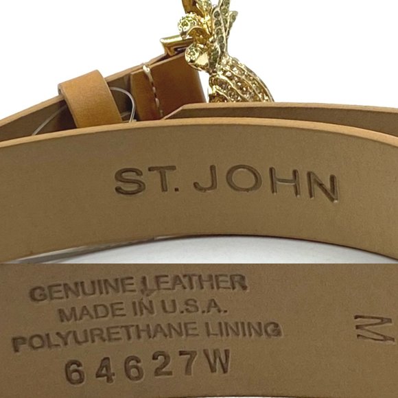 NEW ST JOHN Taupe Brown Gold Rhinestone Pineapple Buckle Belt Small Medium S M - Picture 5 of 5